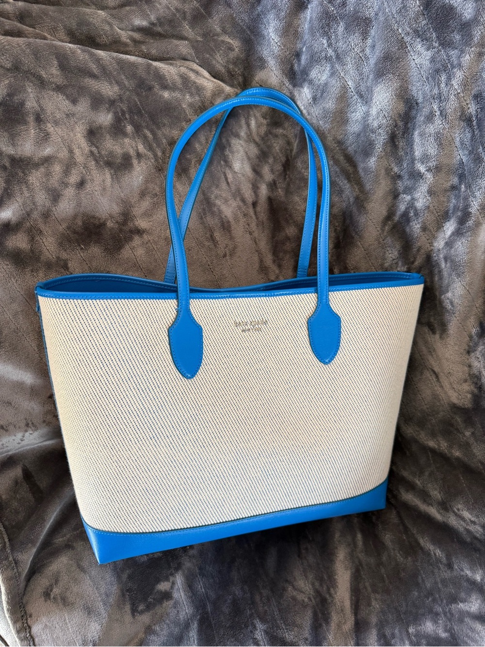 Kate Spade Bleeker Cream and Blue Canvas Tote